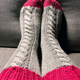 Quick, easy cabled socks in colour block